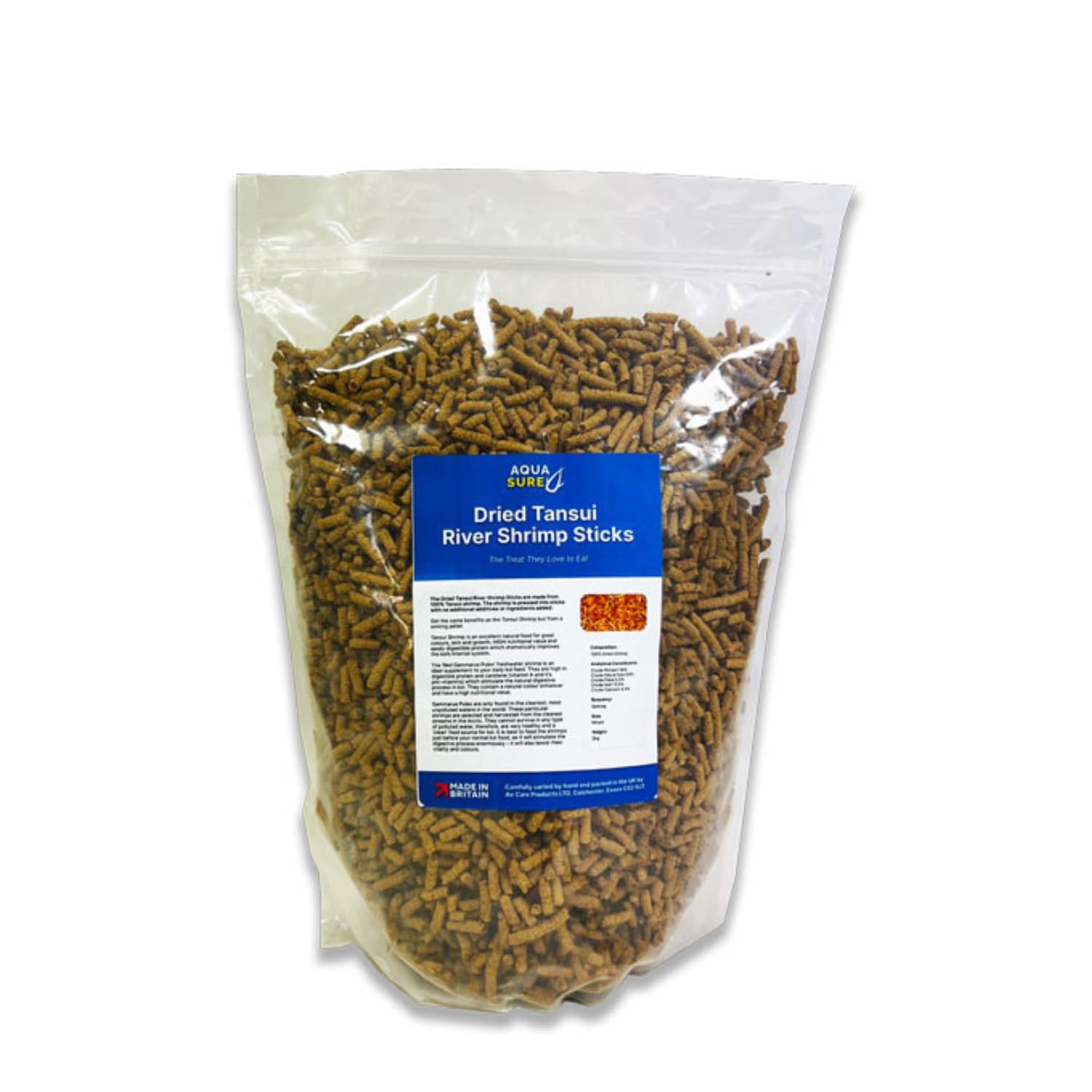 eco-filtration Tansui River Shrimp Sticks (Sinking Pellet) – 100% Natural Koi Food, High Protein, Colour Enhancer, 2000g Resealable Bag