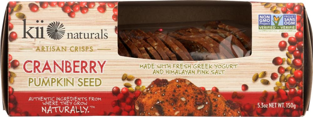 Kii Naturals Artisan Crisps, Cranberry Pumpkin Seed, 5.3 Ounce (Pack of 4)