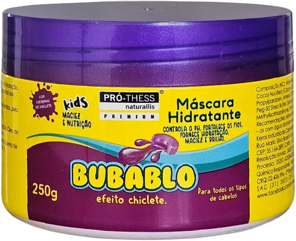 Máscara Hidratante Capilar Bubablo Kids Com Cheirinho de Chiclete Maciez e Hidratação Profunda Para Cabelos Infantis