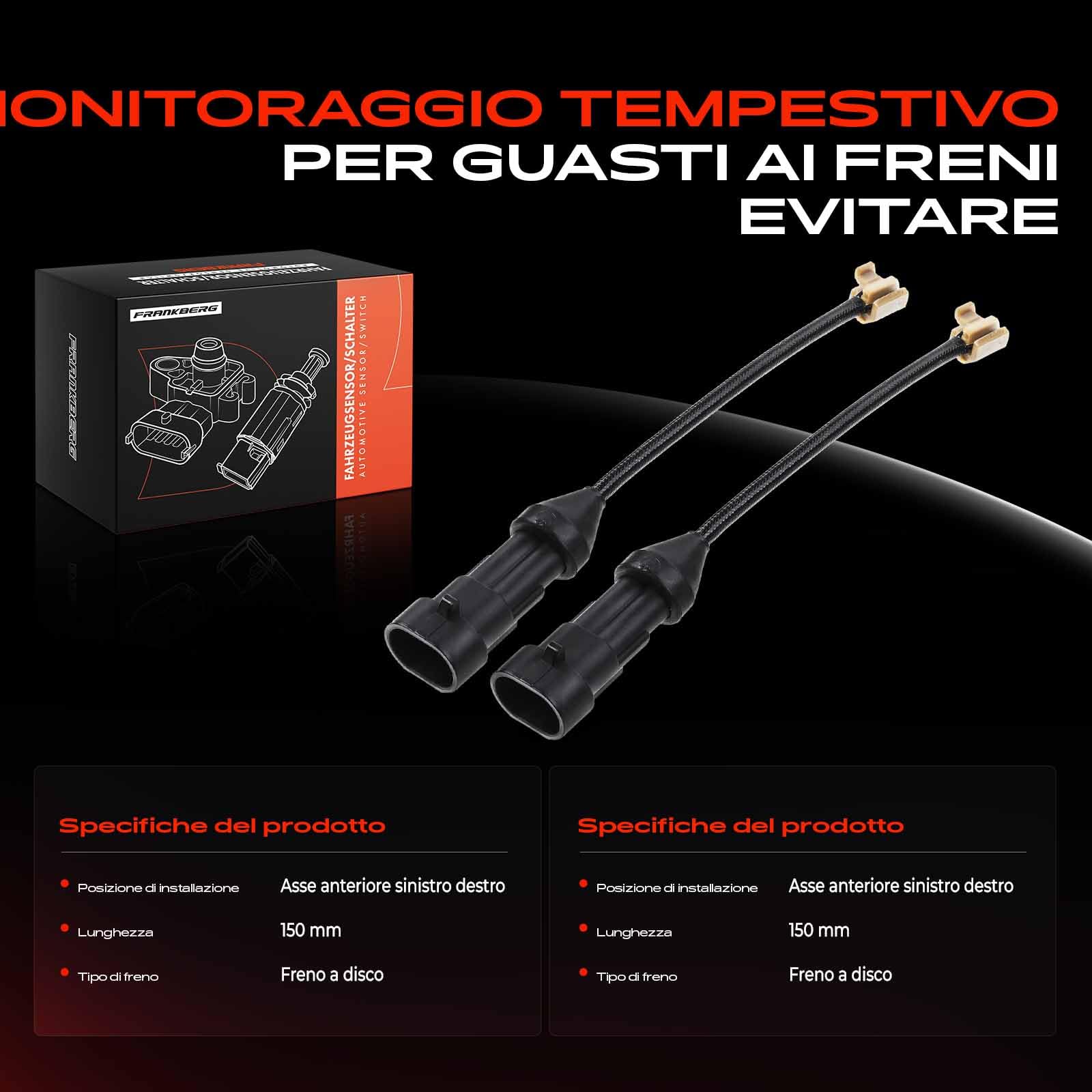Frankberg 2x Indicatori di usura Usura delle pastiglie dei freni 2-Poli Compatibile con Daily IV Pianale/Telaio Daily V Kipper Daily IV Kipper Daily V Furgone Daily IV Furgone Replace# 1906462