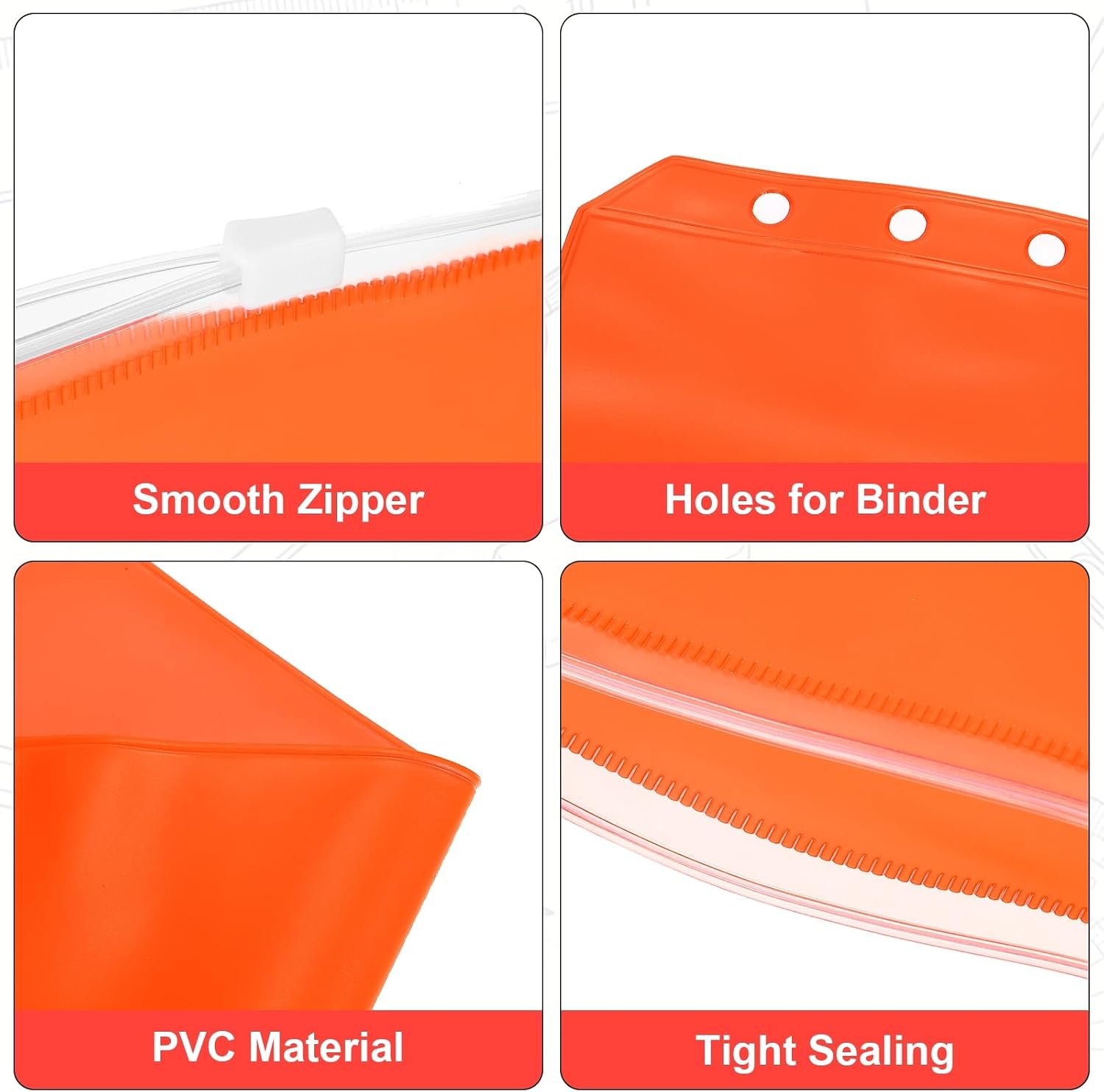 PATIKIL A5 Binder Pocket,6 Pack 6 Holes Zipper Binder Orange Pouch image 3