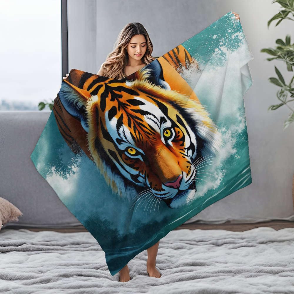 Plaid lit Tigre sortant de l'eau couverture flanelle chauffante 125x150cm