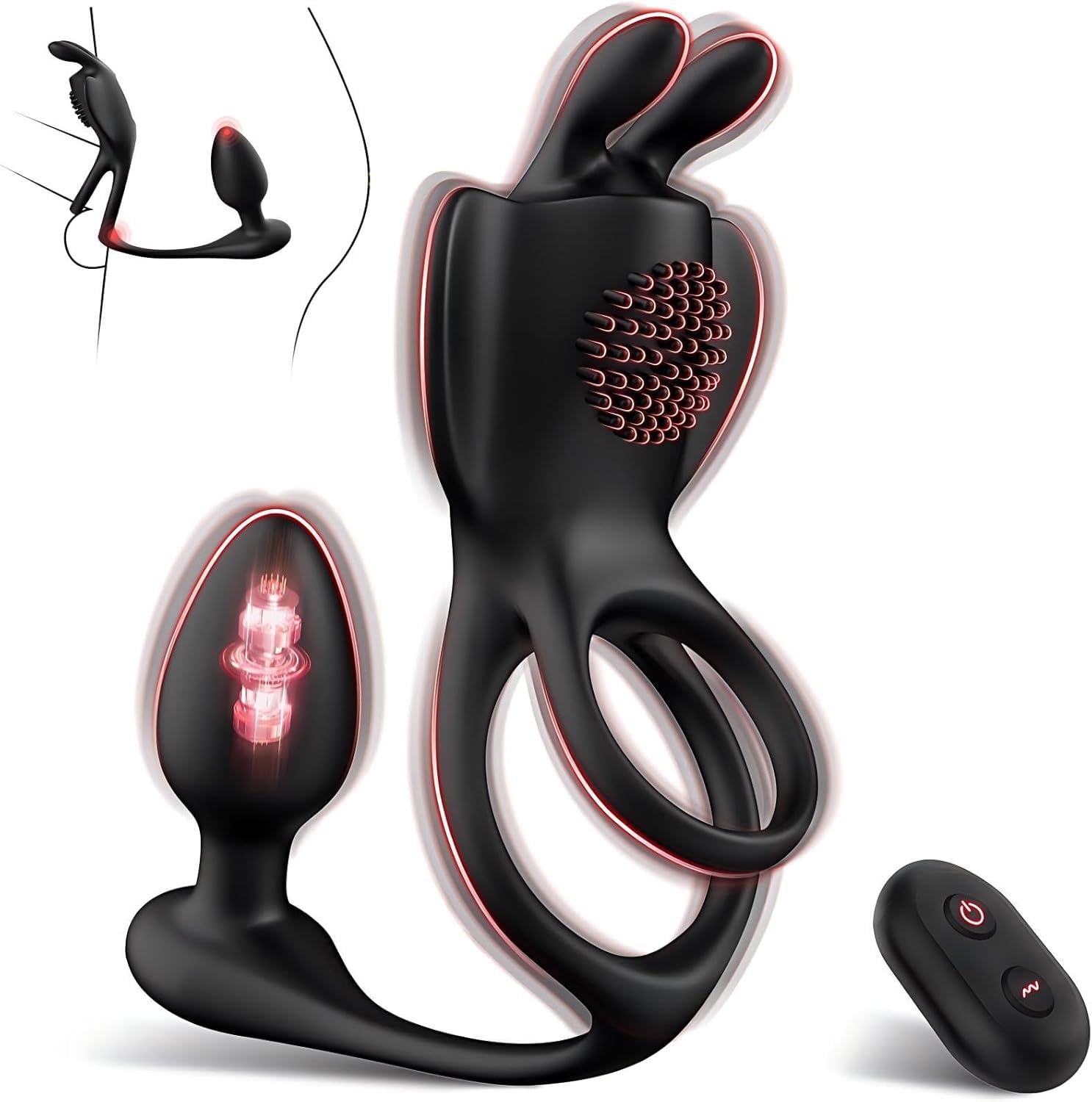 Juguetes Sexuales Masculinos Anillo Vibrador para el Pene con Plug Anal Vibrador, Masajeador Prostático con Control Remoto y Masturbador con 9 Modos de Vibración Anillo Vibrador y Plug Anal para Juego