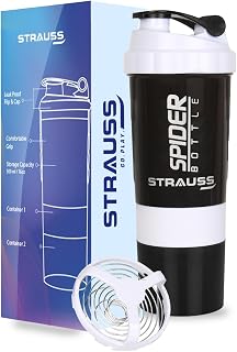 STRAUSS Spider Gym Shaker Bottle | Shakers for Protein Shake with 2 Storage Compartment | Leakproof Gym Protein Shaker for... Price In India