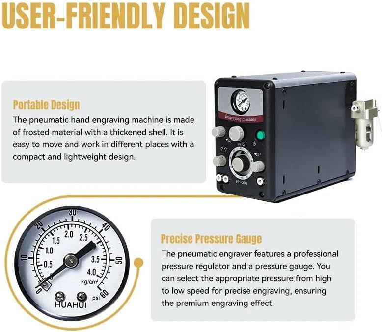 Engraving Machine for Metal, Pneumatic Jewelry Engraver 400-8000 RPM Adjustable Speed, Dual Head Metal Engraver Tool for Jewelry Making & Metal Processing - GEMKIT HH-G01