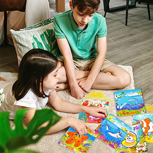 Vileafy 12Pack Easy Wooden Jigsaw Puzzles For Kids Age 4-8 Years Old, Sea Animals Small Toddler Puzzles Party Favors For Girls And Boys, Portable Travel Puzzles 20 Pieces Per Puzzle #TOP4