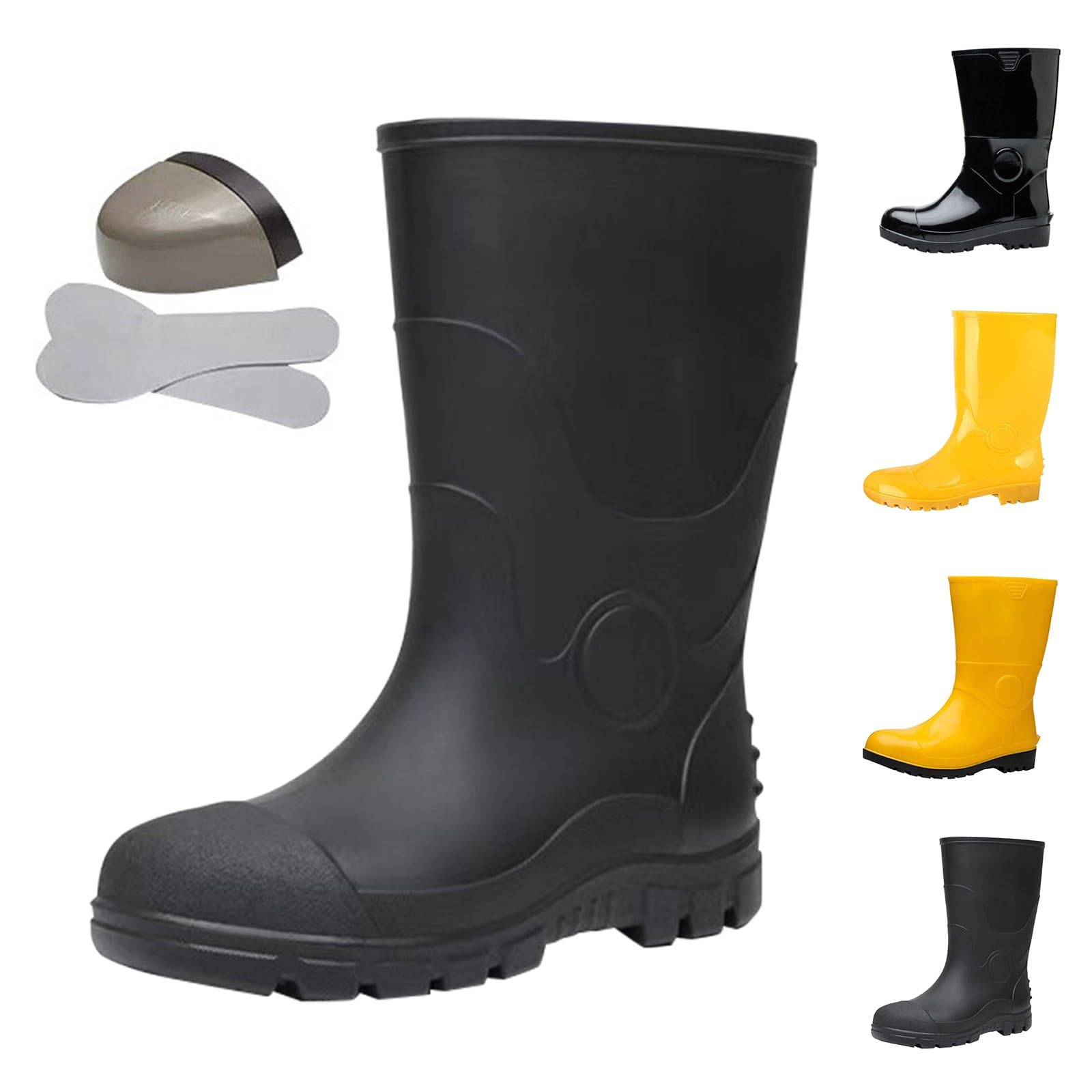 Generisch Stivali di gomma da uomo, a mezza altezza, impermeabili, slip-on, per giornate di pioggia, da giardino, pesca, attività all'aperto, da viaggio, scarpe in gomma