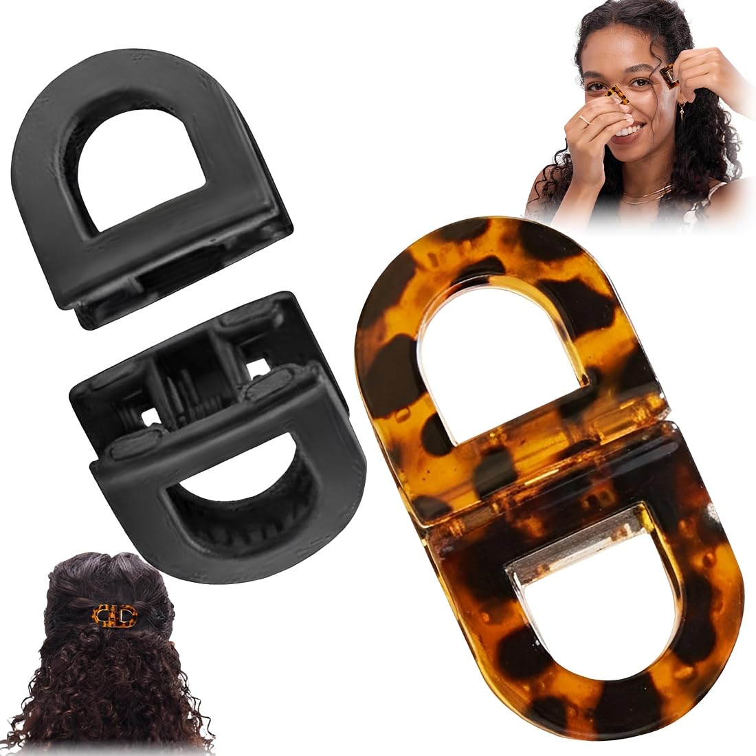2 Pièces Ensemble de pinces à cheveux magnétiques antidérapantes à forte tenue, pince intelligente pour coiffures faciles au quotidien (Gris tigré+noir) - 1