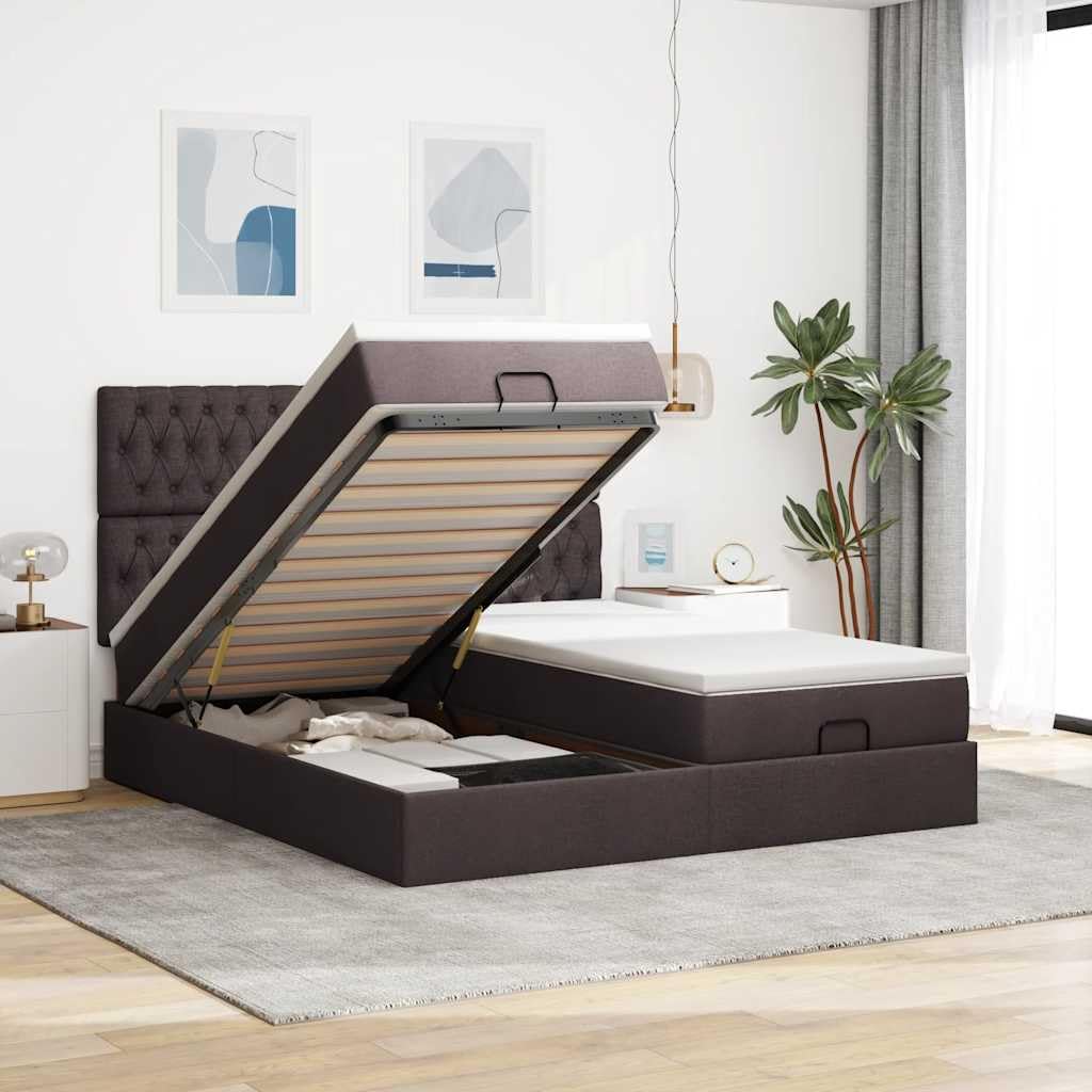 vidaXL Struttura Letto Pouf con Materassi 200x200 cm in Tessuto, giroletto, pouf giroletto, sottoletto, giroletto con contenitore, imbottito, pouf