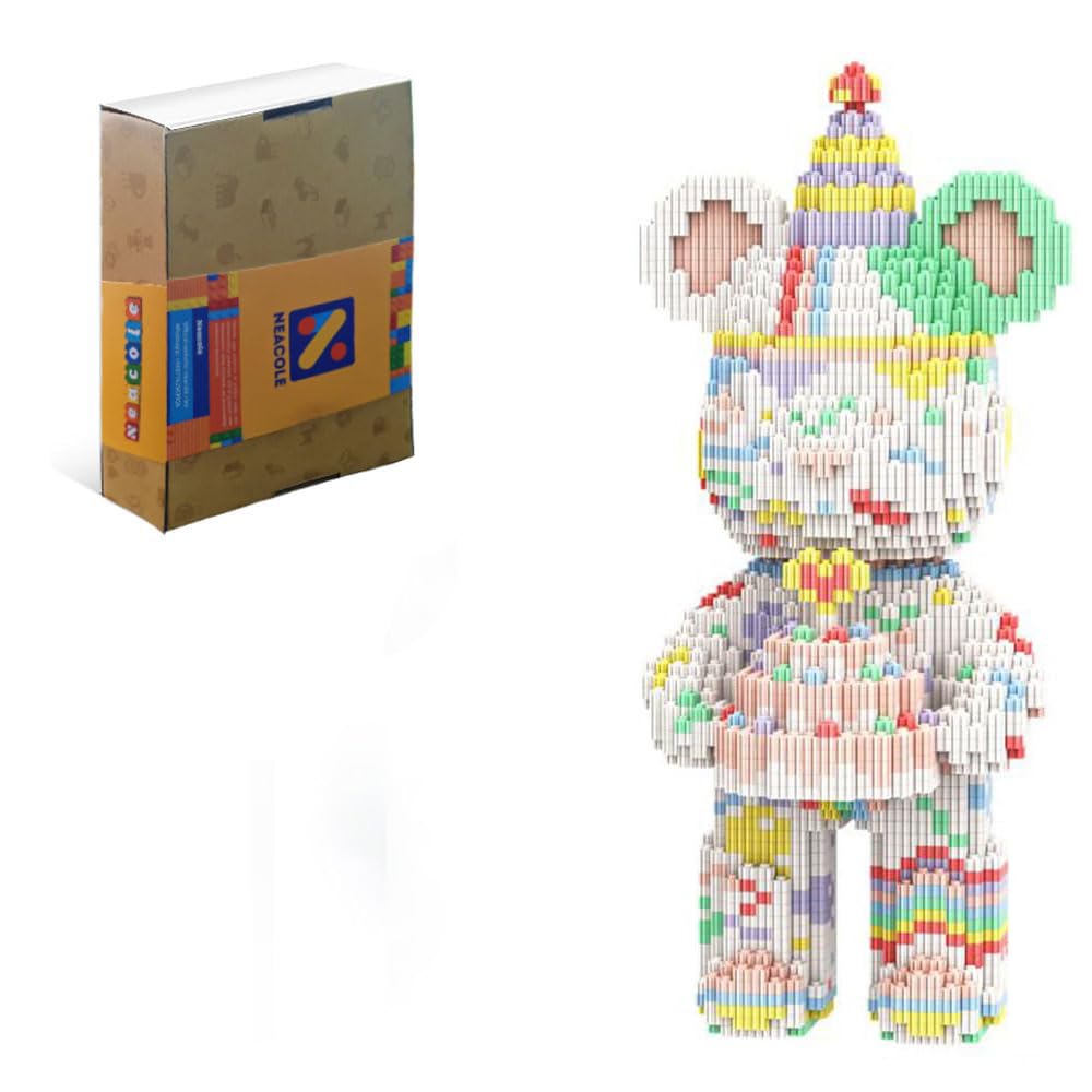 Neacole Building Blocks Set, 4500 Pieces, Medium Bear Design, Creative Construction Toy (Birthday Bear)