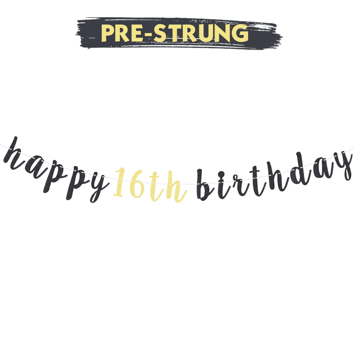 LINGTEER Happy 16th Birthday Banner - 6.7ft Glitter Garland For Sweet Sixteen Party