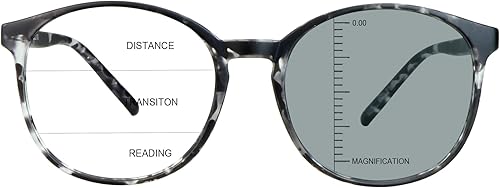 LAMBBAA Gafas presbiópicas multifocales vintage redondas progresivas, gafas de sol fotocromáticas grises para hombres, mujeres lectores