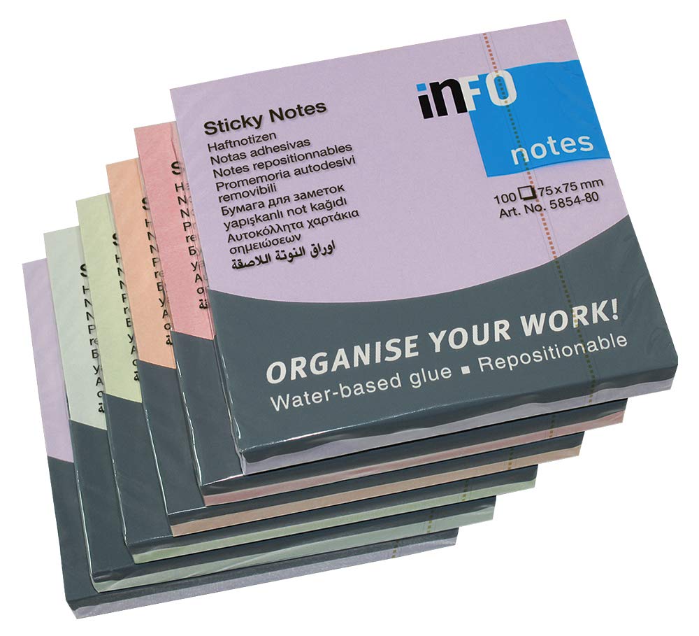 Haftnotizen "HARMONY" Farbmix Pack, 75 x 75mm, 100 Blatt pro Block, 6 Blöcke pro Pack, 20 Packs im Karton