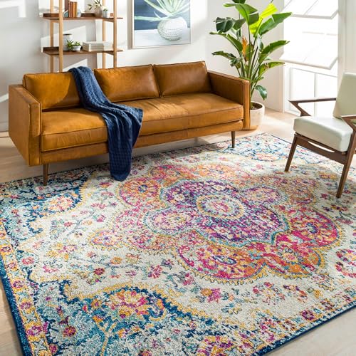 Livabliss Area Rugs - 9x12 Romaine Vintage Boho Fuchsia Mustard Blue Area Rug for Living Room...