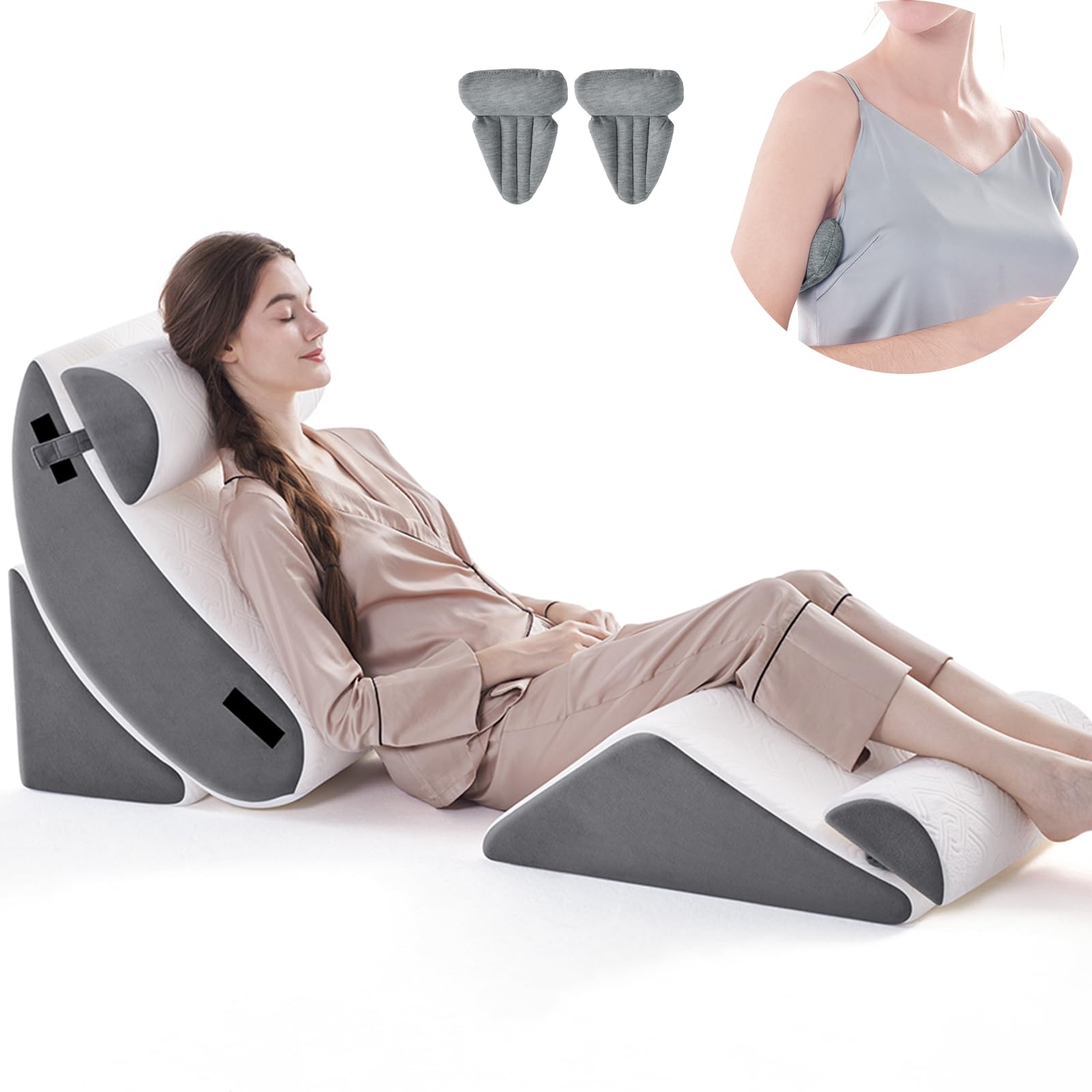 Wedge Pillow Set for After Surgery, 5 PCS Bed Wedge Pillow for Sleeping, Memory Foam Orthopedic Back Pillow for Pain Relief and Acid Reflux, Adjustable Post Surgery Pillow Grey