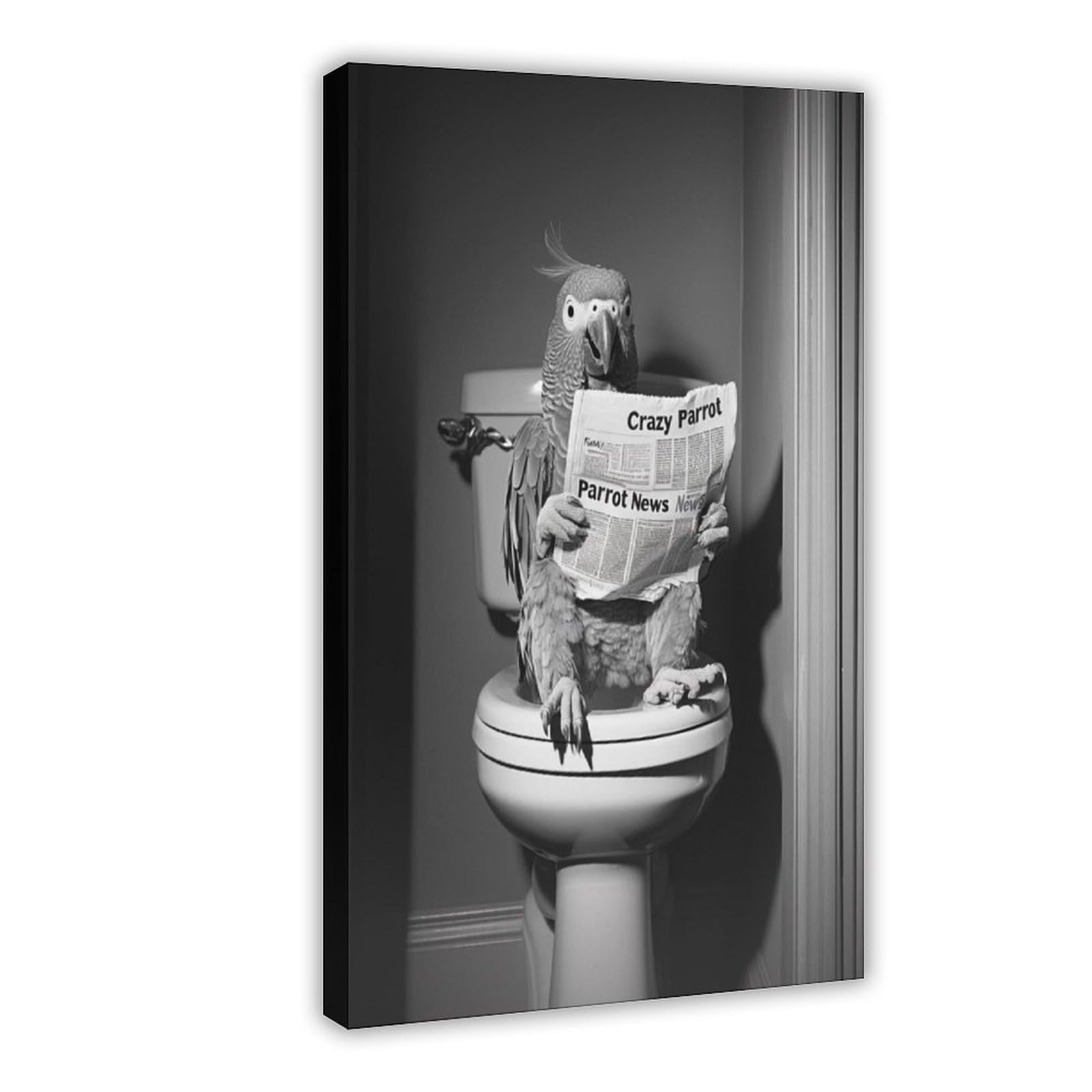 BNCEDJK Parrot Reading Newspaper on Toilet Canvas Poster Bedroom Decor Landscape Decor Gift 08x12inch(20x30cm)