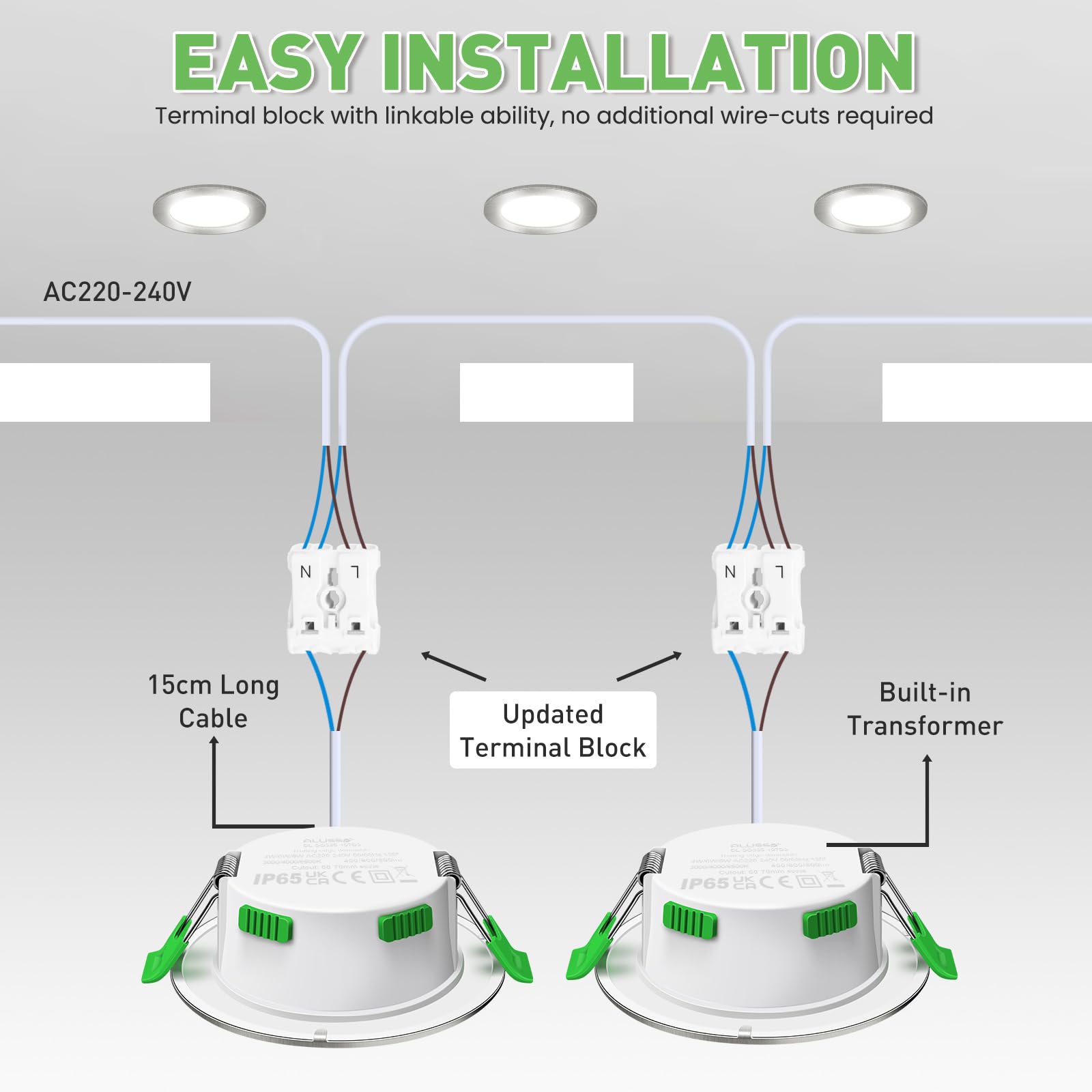 ALUSSO Ściemniany Punkt LED 230V 3WT 4W/6W/8W 3CCT 3000K/4000K/6500K Wodoodporny IP44 Regulowany Wbudowany Reflektor Suﬁtowy do Łazienki, Salonu, Opakowanie 10szt, Okrągły, Nikiel
