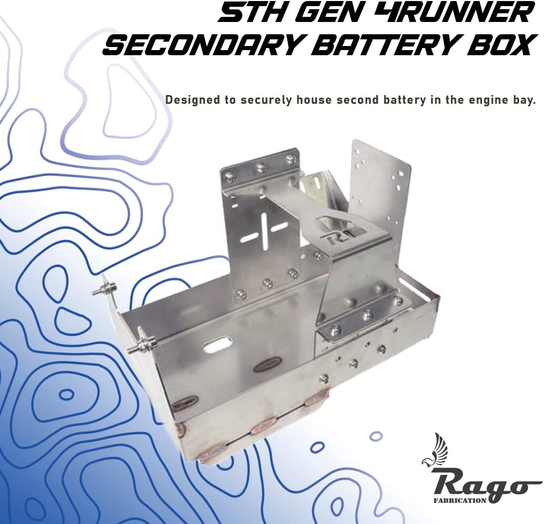 Rago Fabrication Secondary Battery Box for 2010-2023 Toyota 4Runner 5th Gen | Group 34 & 35 Battery | Charging Relay Mounting Points | Made in the USA | Vehicle Battery Tray