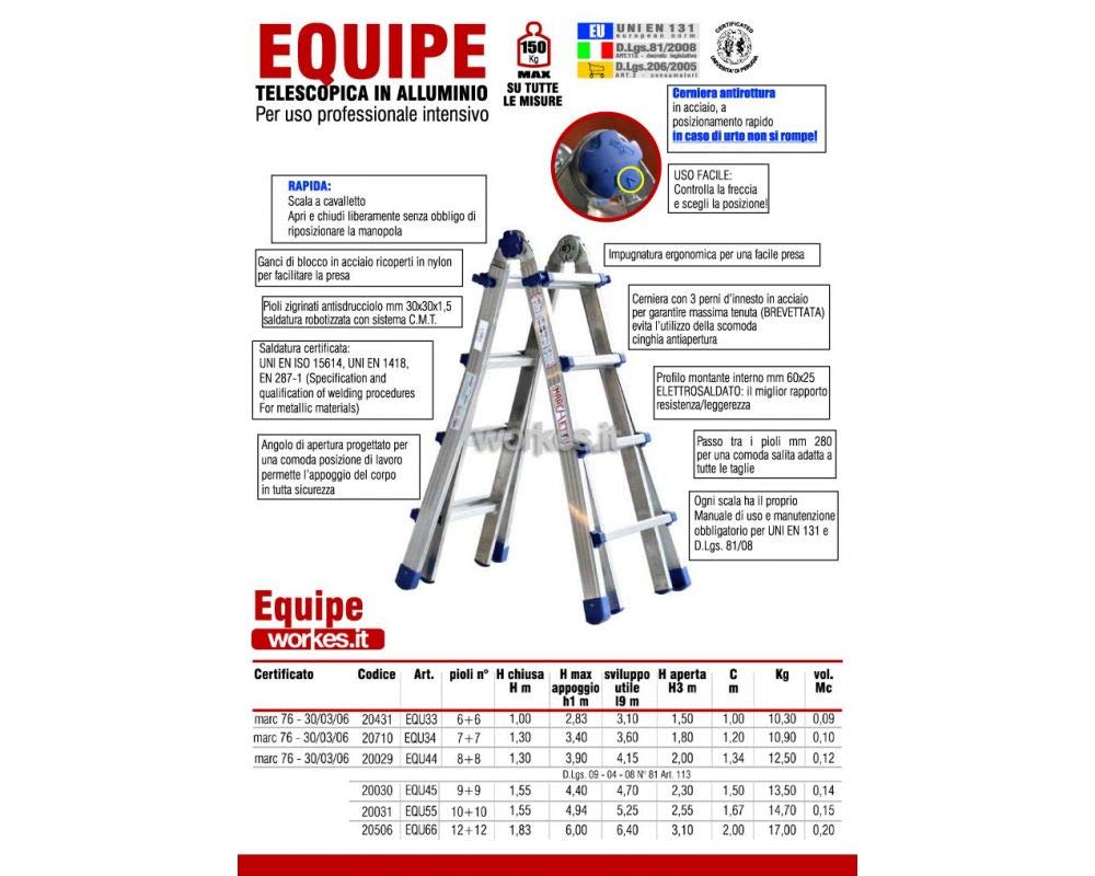 Escalera de aluminio telescópica Marchetti Equipe peldaños 9+9