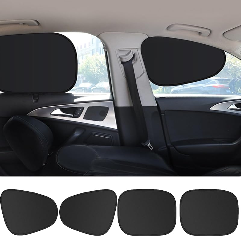 Protetor Solar para Janela Lateral de Carro KUKUGO com Fixação Eletrostática, Preto, 4 Peças