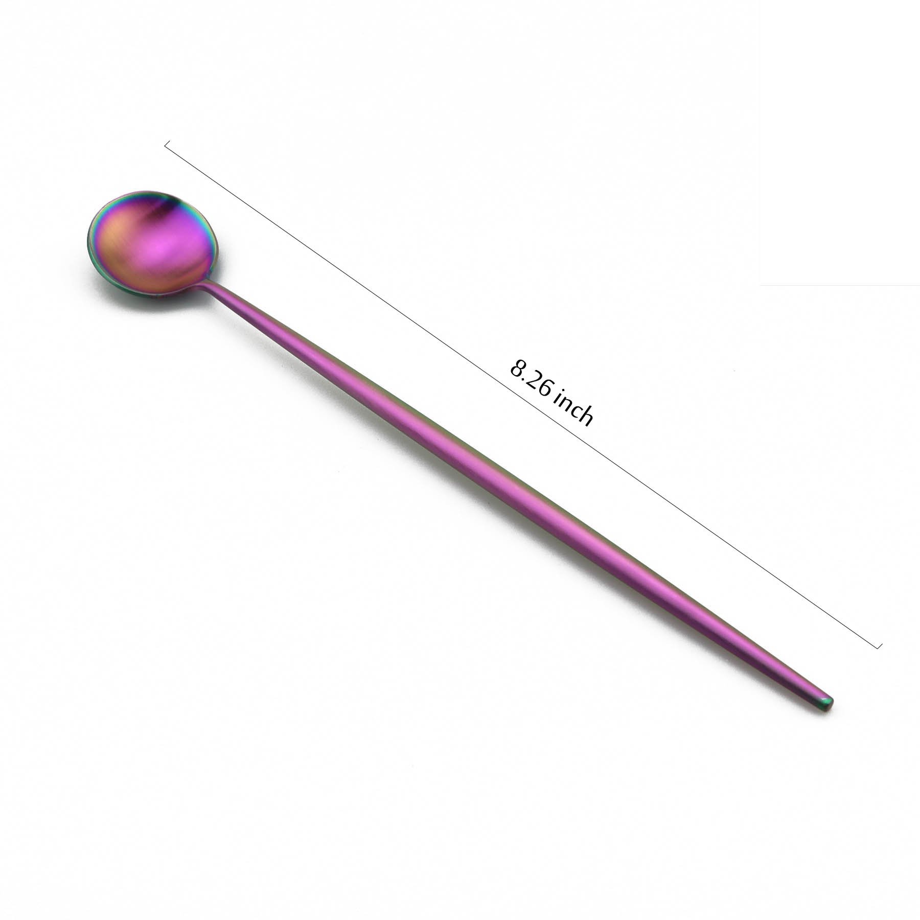 BRIIEC Rainbow 18/10 Stainles Steel Long Handle Ice Cream Spoon, Latte Spoon, Cocktail Stirring Spoons, Matte Finish, Dishwasher Safe, Pack of 6