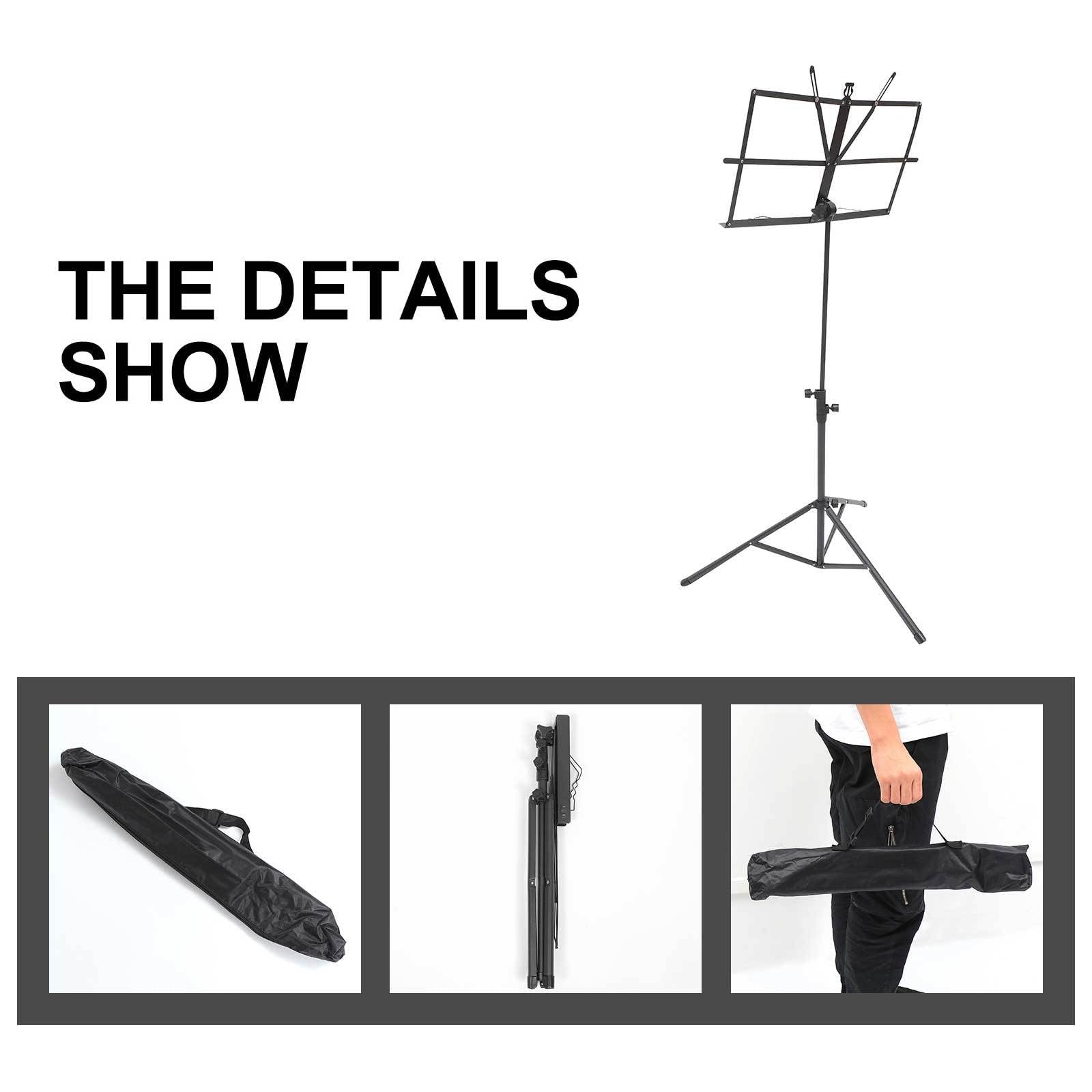 Supporto Spartiti Musicali Nero Gomma Antiscivolo in Ferro e Pp Pieghevole Portatile e Regolabile per Esecuzioni e Utilizzo senza Mani