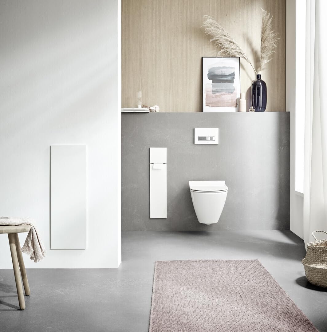 Emco Asis Pure - Módulo de Armario Empotrado para Cepillo de baño, Mueble con Soporte para Papel higiénico y Compartimento, Armario Alto con función de Empuje para Abrir, Tope a la Derecha, Color