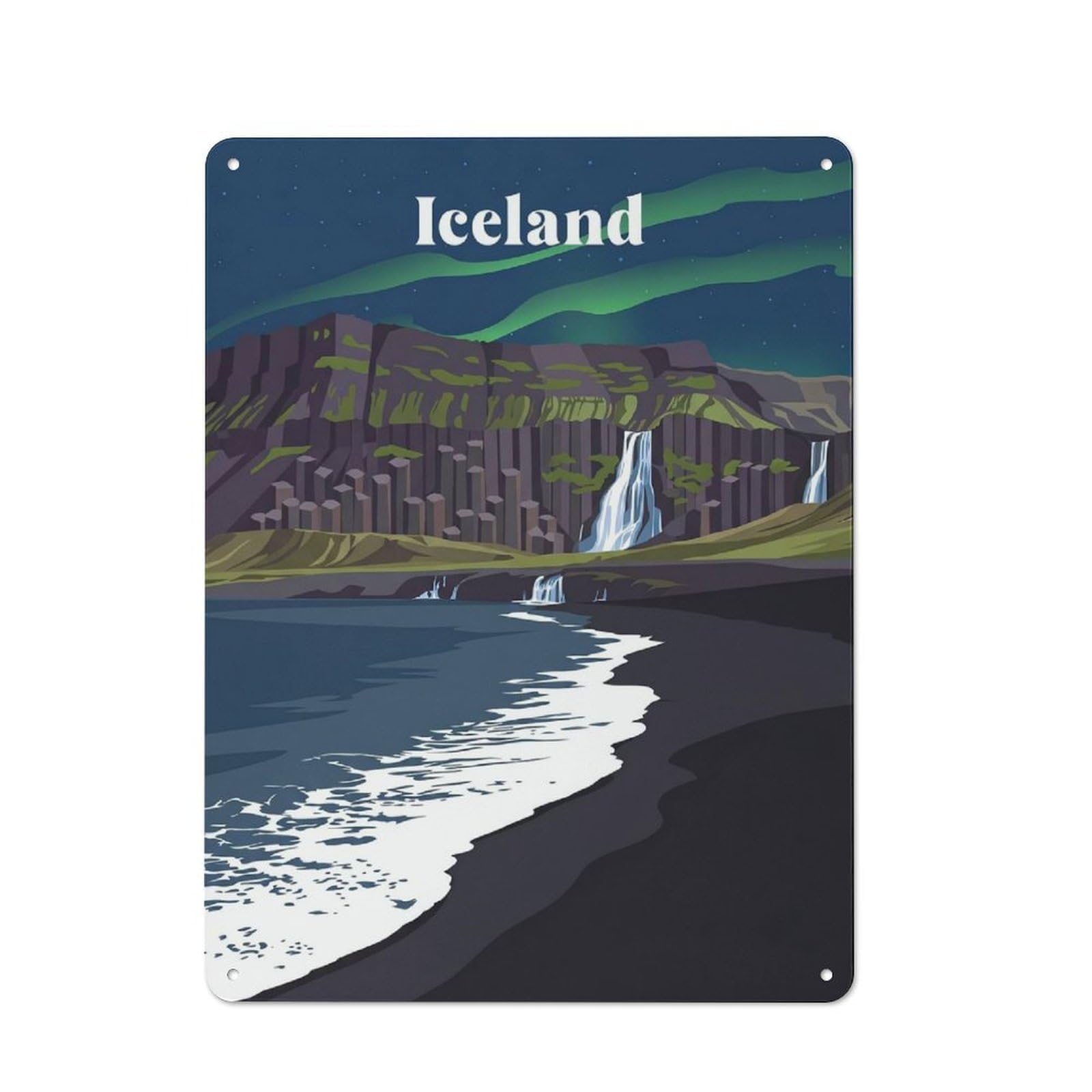 Junmoney Style-6 Icelandic Landscape With Northern Lights Cafe Metal Sign 40X30cm, Vintage Restaurant Wall Art For Tea Room, Shop Wall Or Breakfast Area