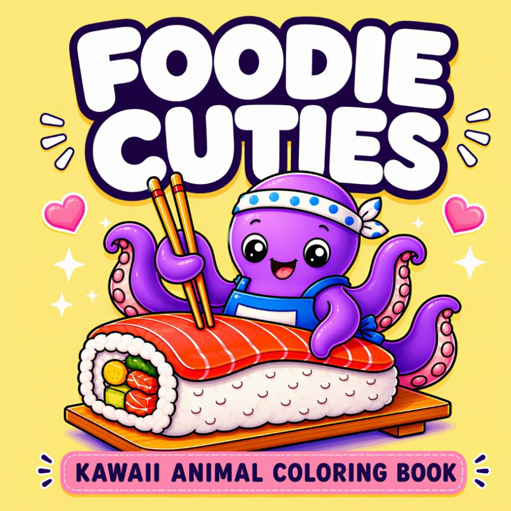 Foodie Cuties: Kawaii Animal Coloring Book: | Cute Food-Loving Animals, Bold & Easy Coloring Pages for Adults and Teens (Comfy, Cozy, Simple, and Bold Hygge Coloring Book Collection)