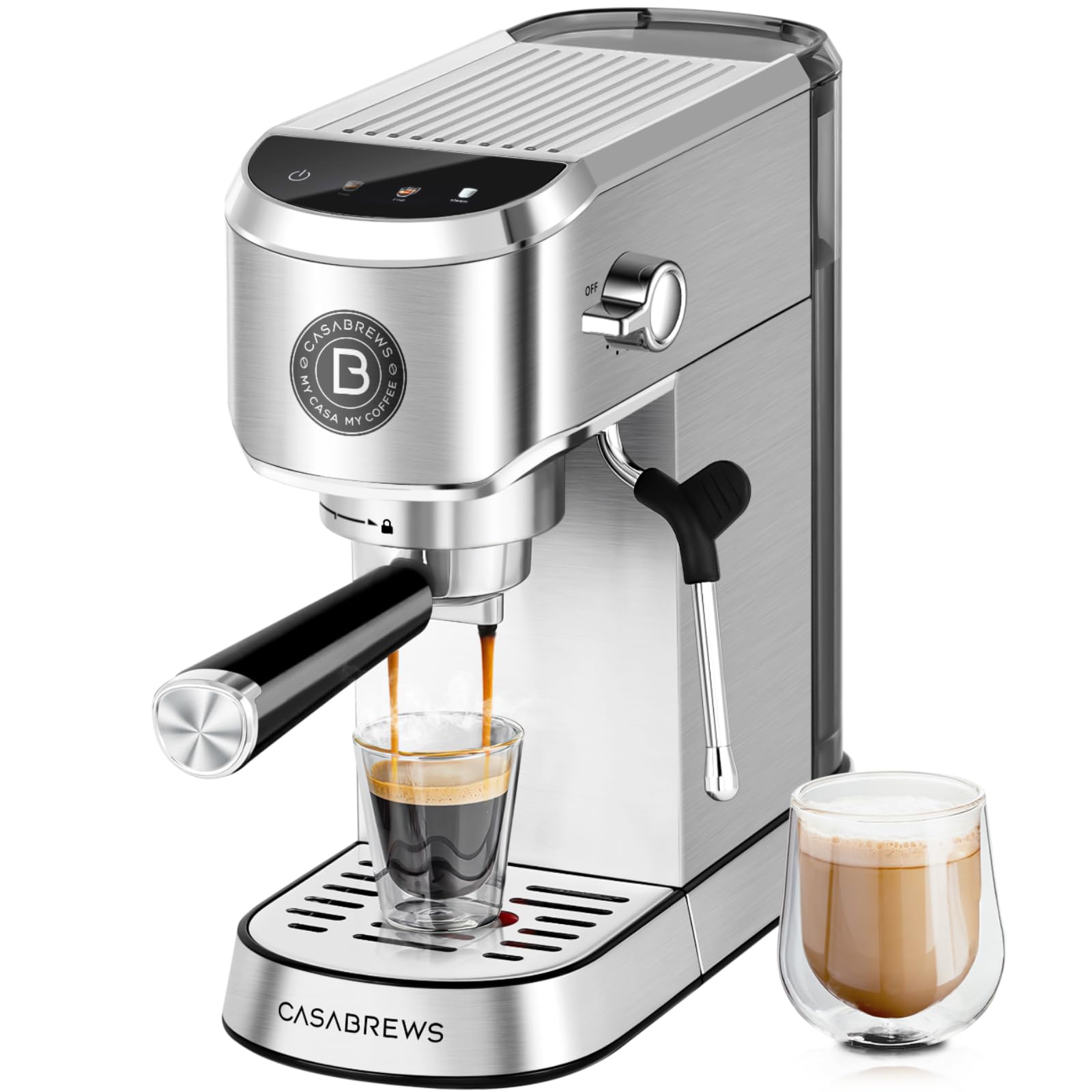 CASABREWS CM5418J Espresso Machine 20 Bar, Professional Espresso Maker with Milk Frother Steam Wand, Stainless Steel Cappuccino Latte Machine with 34oz Removable Water Tank and Touchscreen, Silver
