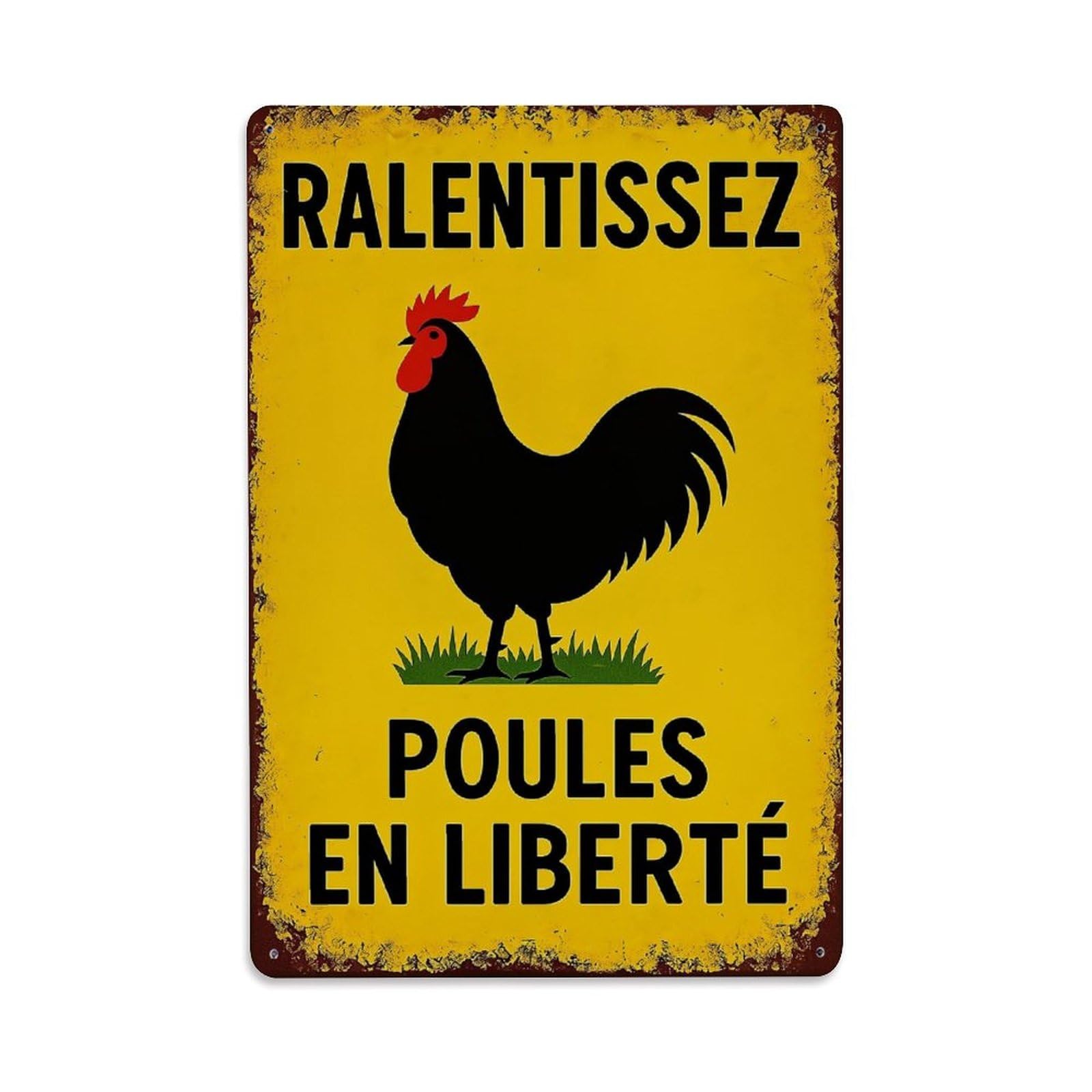 Nestemfo Vintage Rooster Silhouette On Yellow Background Tin Sign Metal Sign, Living Room,Bar, Home, Bedroom Wall Decor,Retro Metal Poster 8X12 Inches