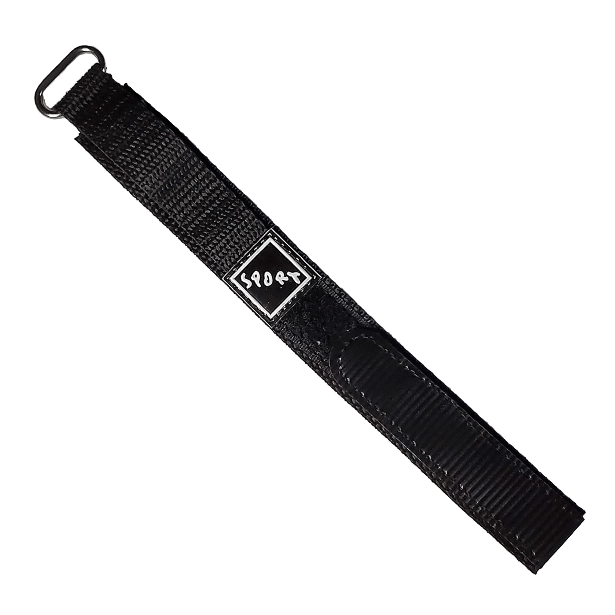 Wraparound Nylon Sports Watch Straps - Waterproof - Three Colours - One-Piece Hook & Loop (16mm, Black)