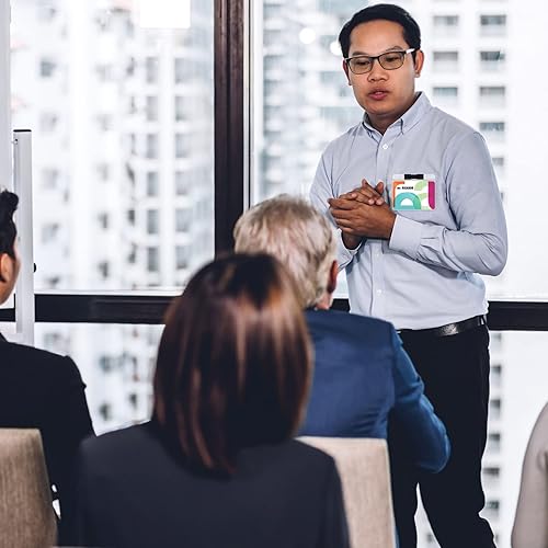 Vista 7 de Mimorou Paquete de 100 soportes magnéticos para tarjetas de identificación de 4.5 x 3.9 pulgadas, PVC transparente horizontal con respaldo