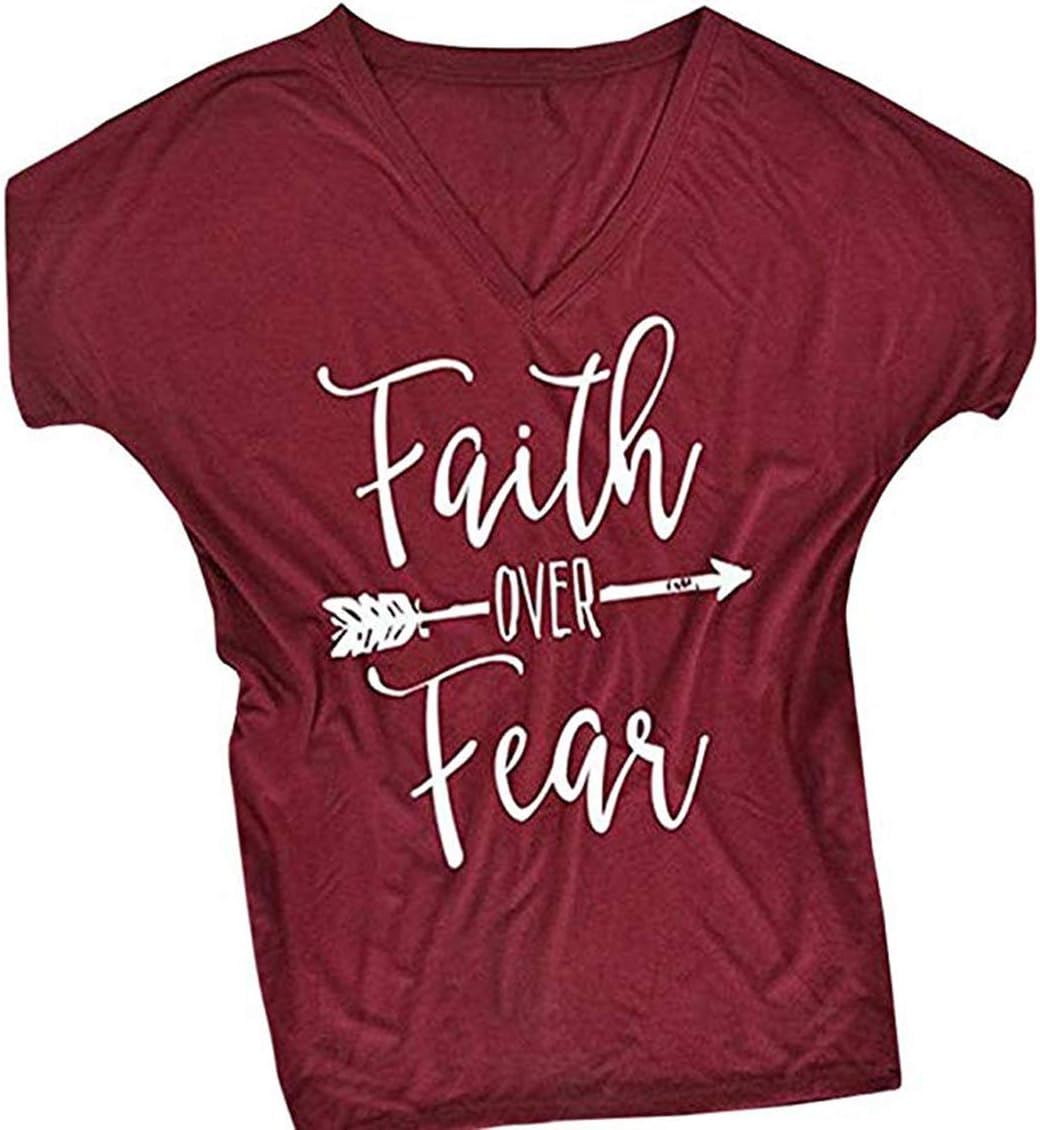 DANVOUY Women's V-Neck Summer Casual Letters Printed T-Shirt Short Sleeves Graphic Tops