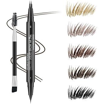 5 Shades Liquid Hair Drawing Eyebrow Pencil with Fork & Pointed Variants for Leaking Eyebrows Hair-like Eyebrow Pen with Brow Spoolie #2 Brown