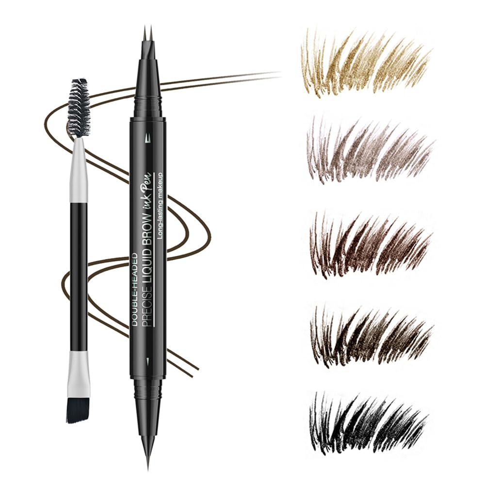 5 Shades Eyebrow Pen, Dual-Ended with Micro Fork-Tip & Precision Brush #2 Medium Brown