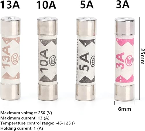 Miniatura 6 de Fusibles 10 unidsset de fusible de enchufe británico BS1362 3A 5A 10A 13A 6X25 Fusible de tubo de cerámica británico Casa Doméstica Hold Red Plug