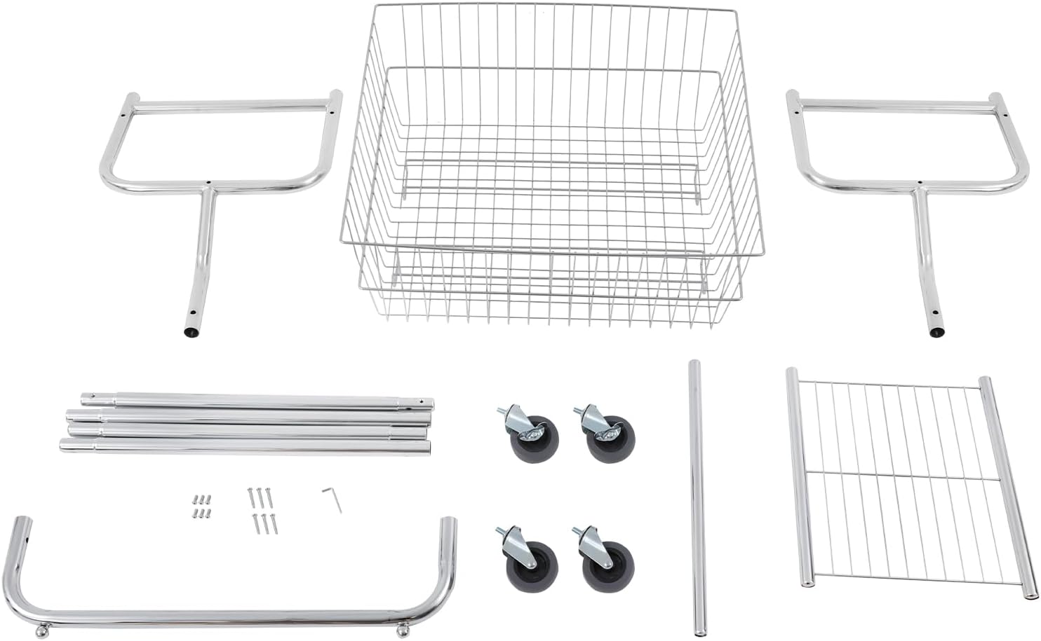 Laundry Cart with Hanging Rack, Metal Laundry Basket with Wheels, Rolling Laundry Hamper with Storage Basket and Shelf (Silver)