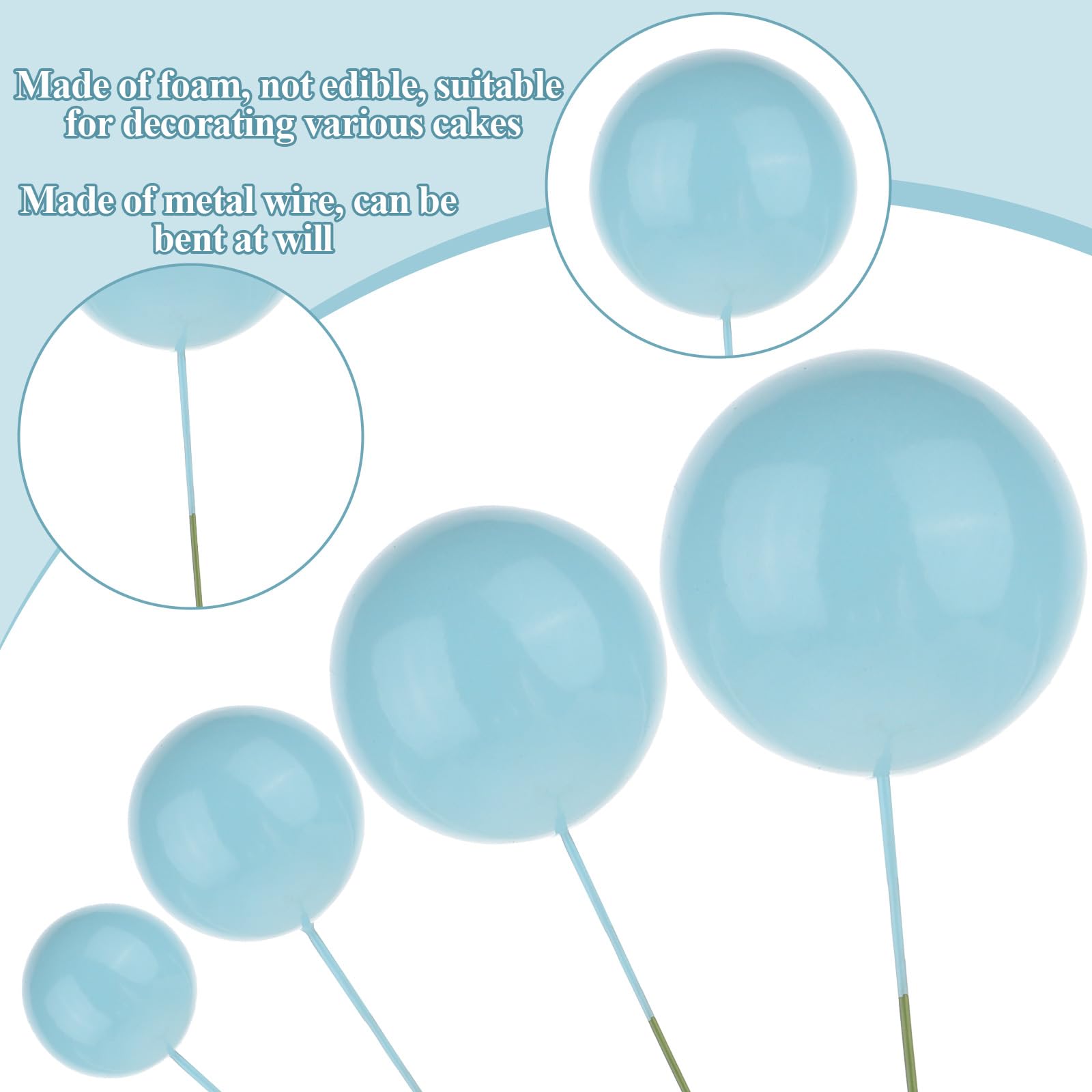 20 Stück Blau Kugeln Tortendeko Mini Schaumkugeln Cake Topper 4 Größen Kuchen Dekoration Kugel für Geburtstag Hochzeit Baby Shower Feierfest