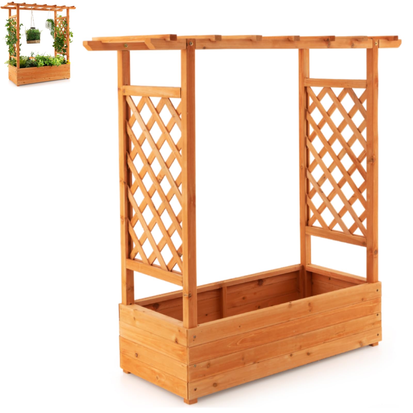 GiantexUK Raised Garden Bed with Arch Trellis (Orange, 110x44x113cm)