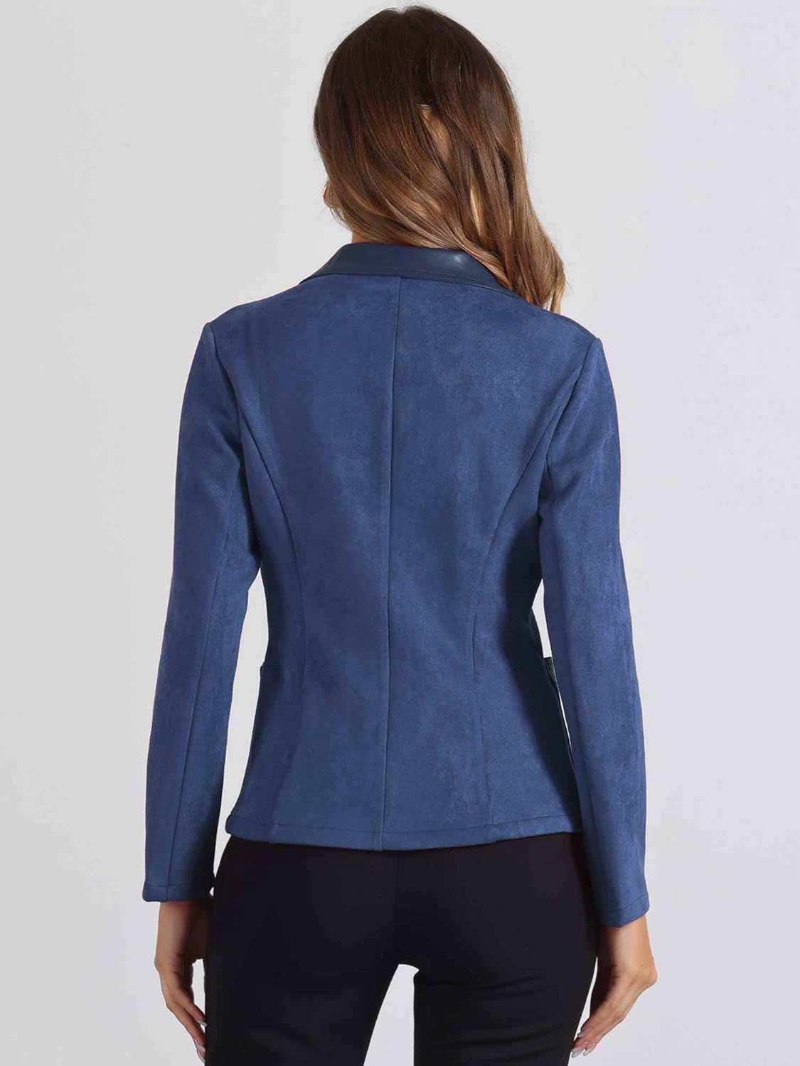 Allegra K Faux Suede Blazer for Women Lapel Collar Button Front Long Sleeve Jacket Casual Office Wear - Image 3