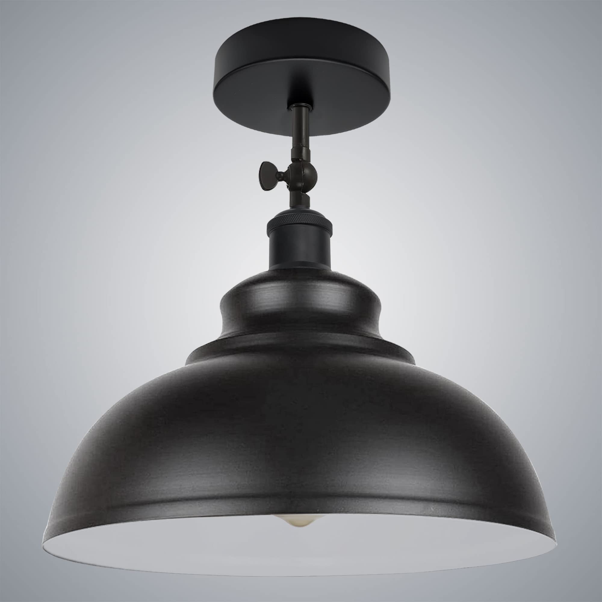 LEDSone Industrial Ceiling Flush Mount Light Fixture, Vintage Black with Bulb 180 Degree Adjustable E27 Base Socket Vintage Style Unique Shape Ceiling Mounted Light Fitting (Curvy + Bulb)