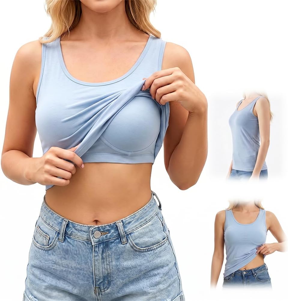 Soft Sleeveless Tank Tops with Built in Bra, Wirefree Cami for Daily Wear