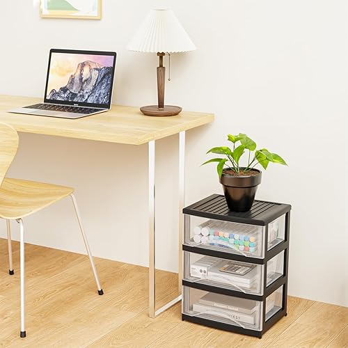 Miniatura 5 de BYCY Organizador de almacenamiento de plástico negro con 3 cajones, carrito con ruedas, organizador de montaje, organizador de almacenamiento,