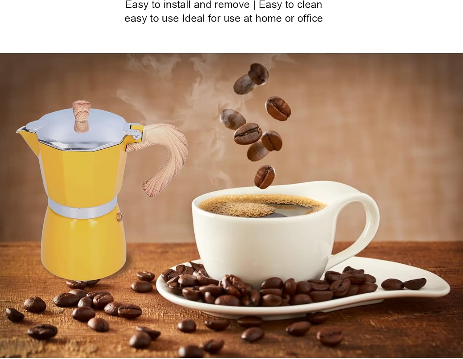 300ML Espresso Mocha Coffee Pot Maker Stovetop Coffee Kettle Italian Coffee Maker for Cappuccino Latte (Yellow)