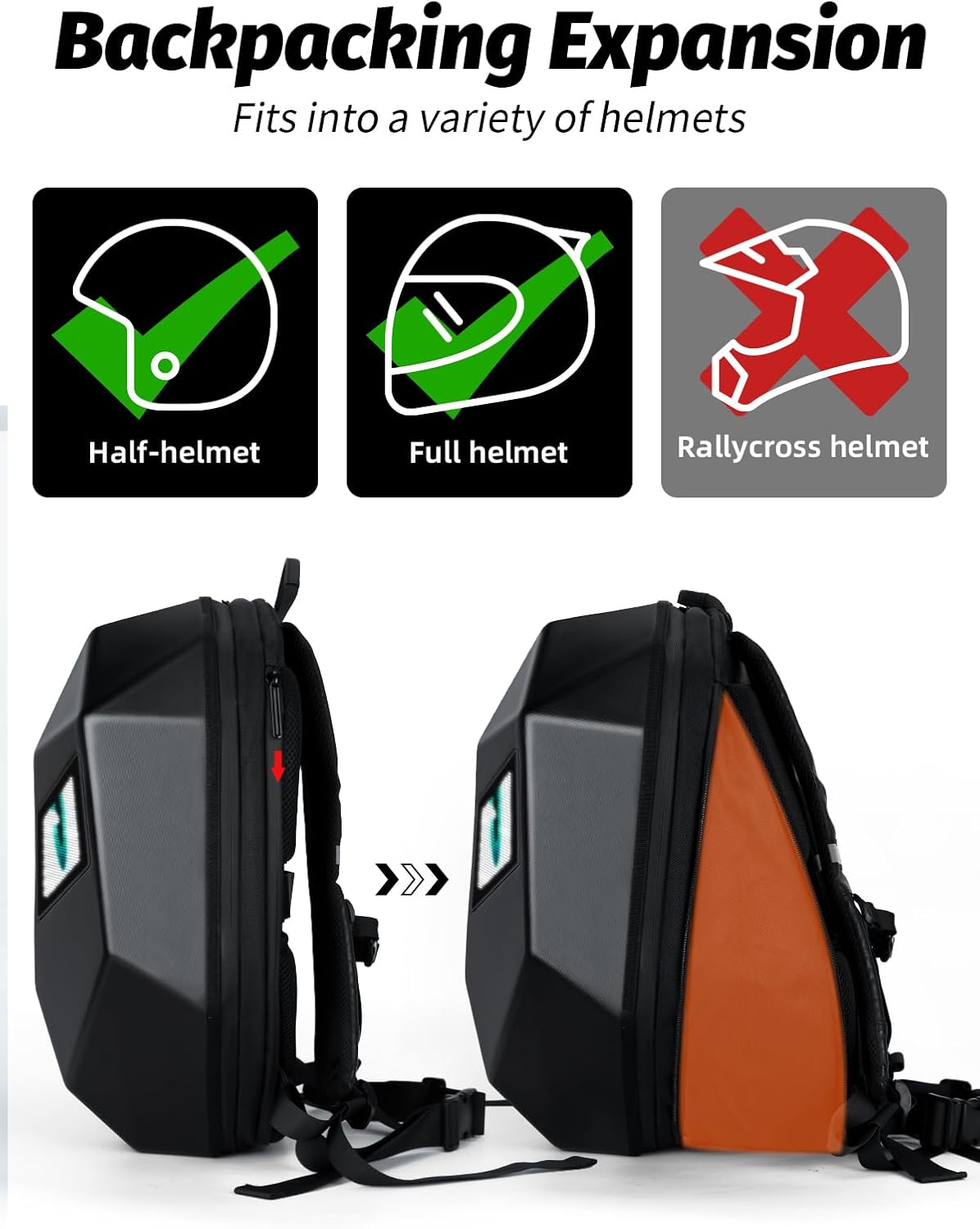 Gelrova Knight LED Motorcycle Backpack with Light Up Moving Eyes, App Control Hard Shell Laptop Backpack 19in (Large)