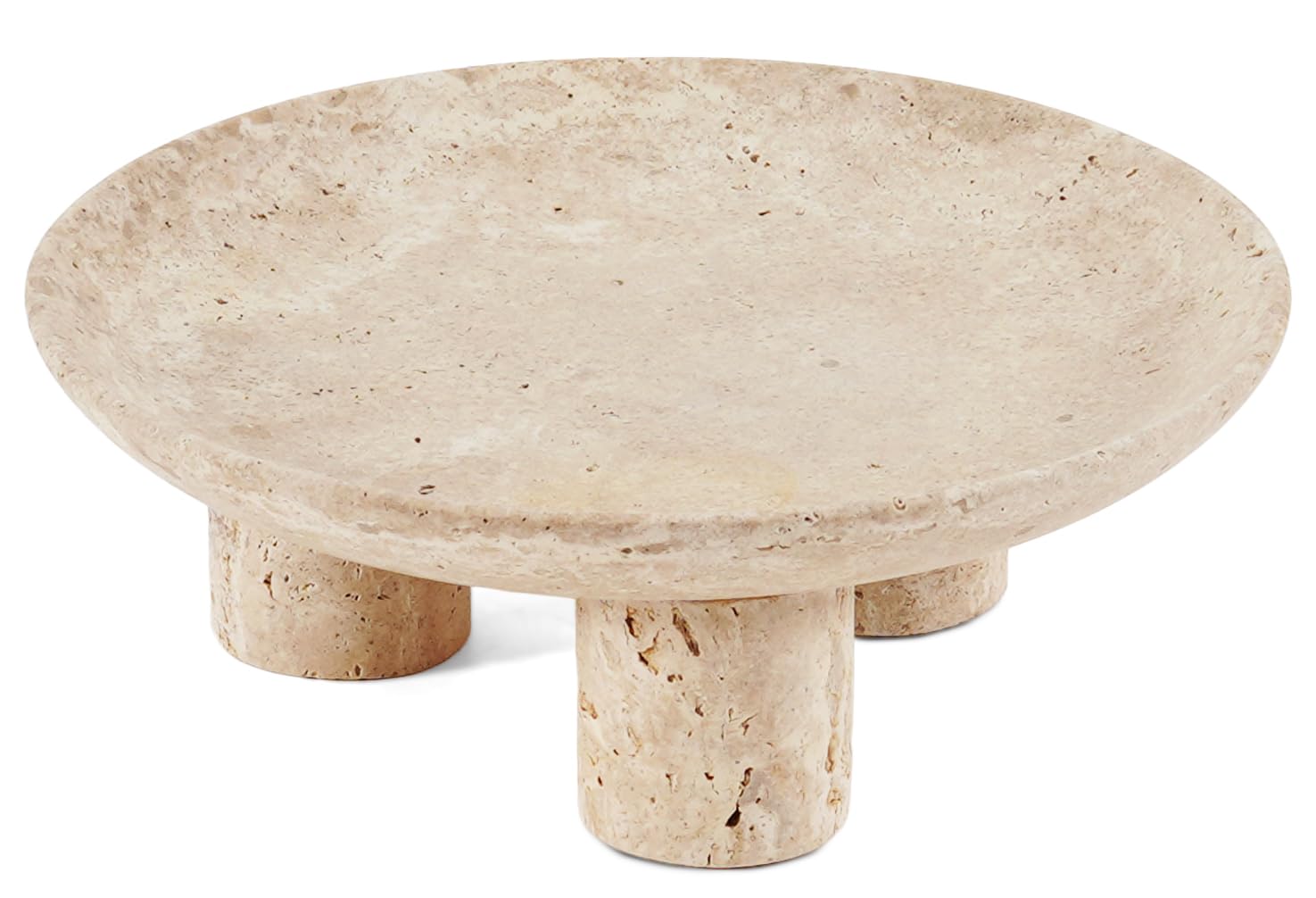 Bandeja de platillo con patas de mármol travertino beige, organizador minimalista de mesa de salón