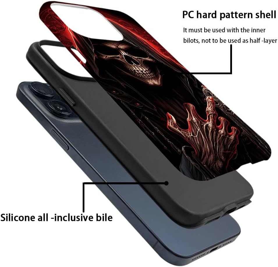 Compatible with iPhone 14 Pro Max Case, Cool Red Skull Pattern Print Matte Phone Case Durable Fashion Funny Liquid Silicone Case Soft Anti-Scratch Shockproof Protective Cover image 4
