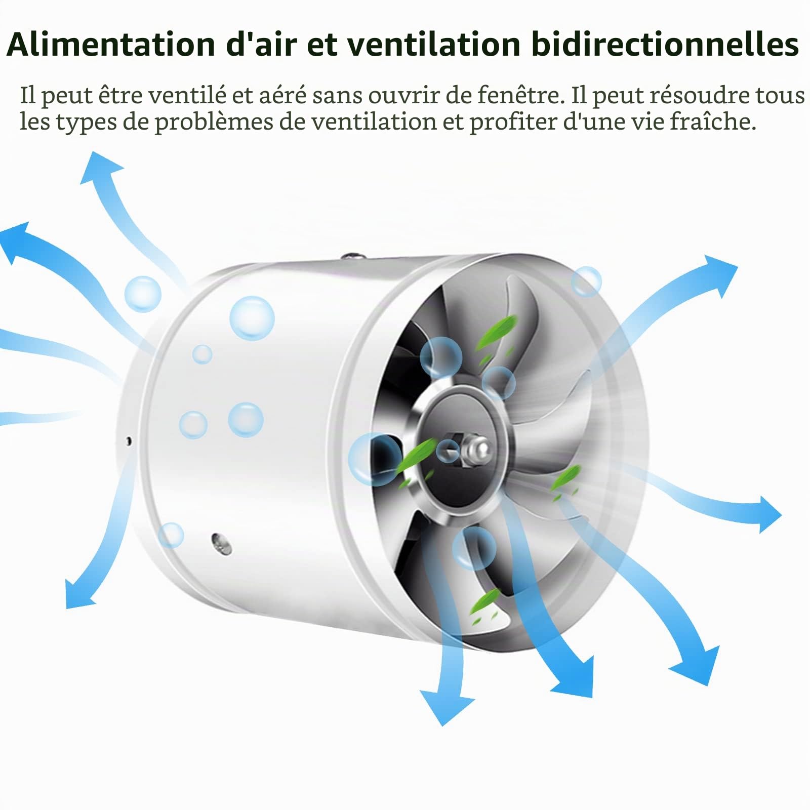 Ventilateur Tubulaire Axial Ø 100 mm pour Salle de Bain, Toilettes, Cuisine, Serre, Tente, Garage (Blanc)