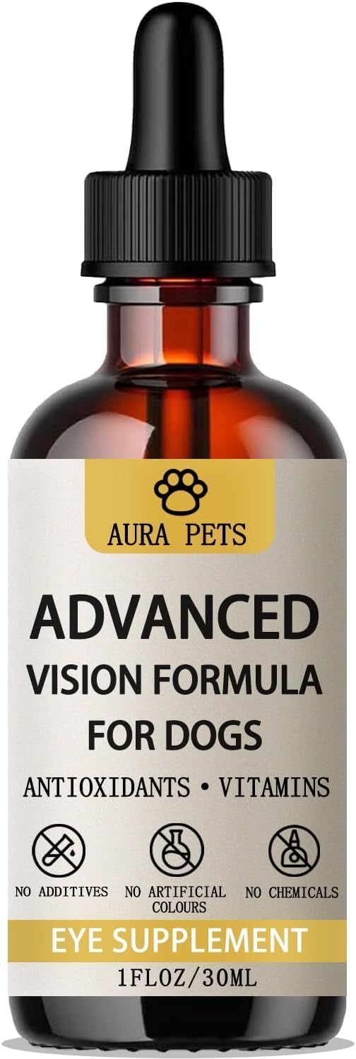 Aura Pets Advanced Vision Formula for Dogs - Eye Health Support with Lutein, Zeaxanthin & Astaxanthin - Helps Maintain Clear Vision & Comfort - 30ml Liquid Supplement